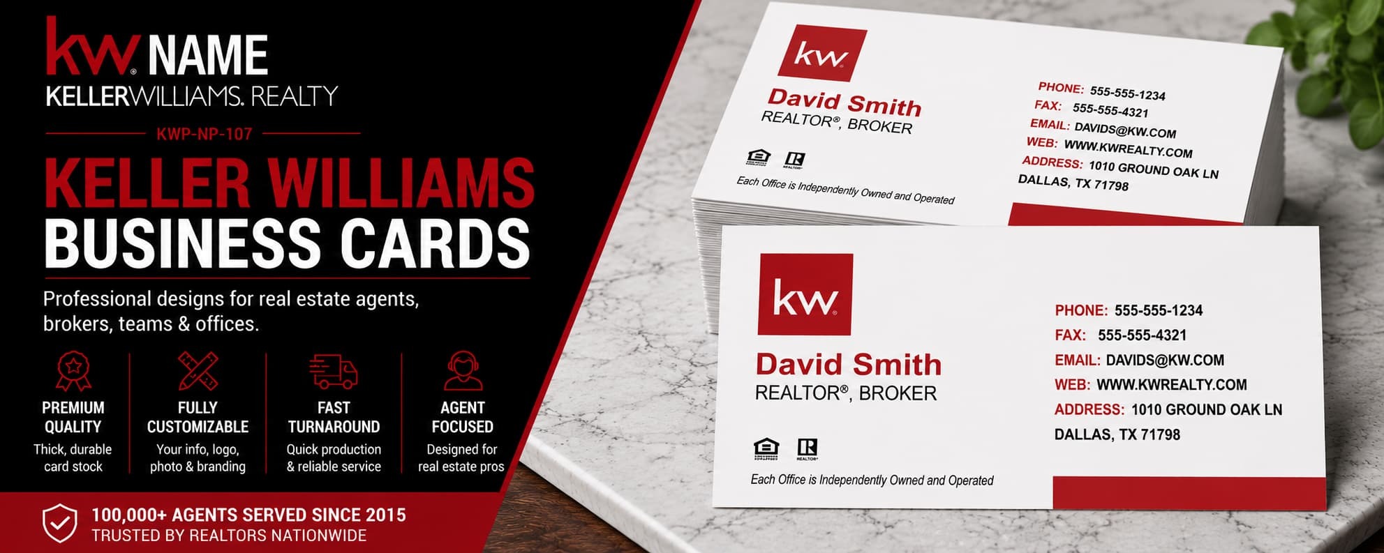 KWP-NP-107 Keller Williams business card design with customizable back side options