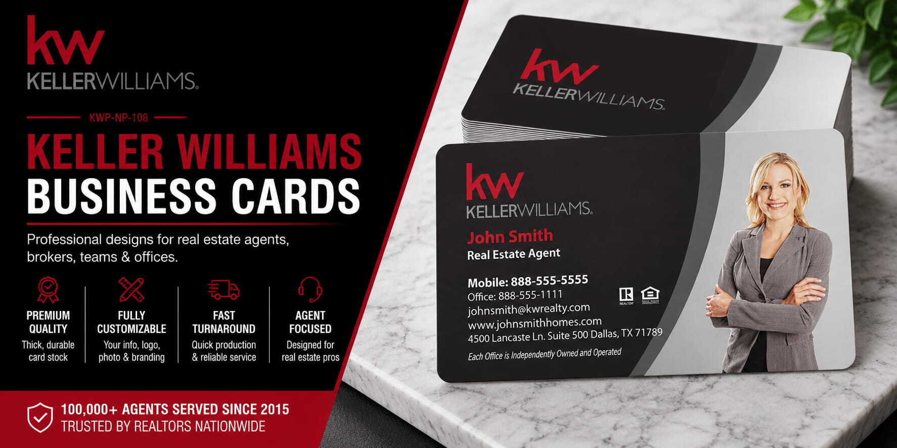 KWP-NP-108 Keller Williams business card design with customizable back side options