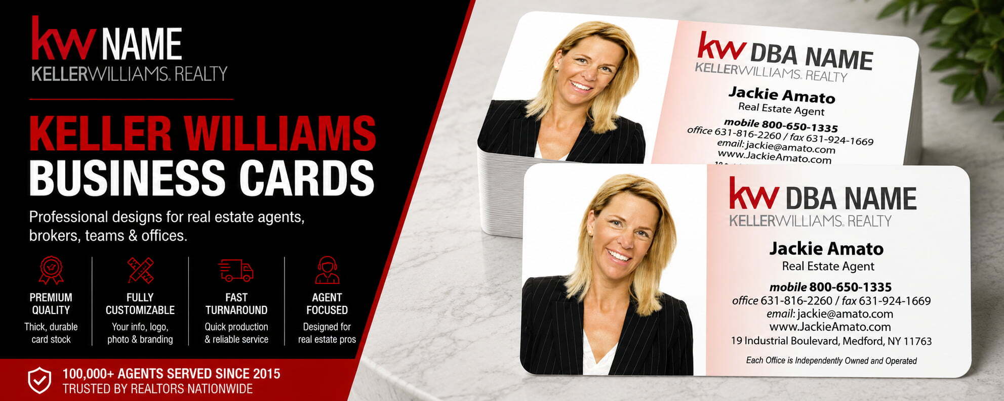 L-104 Keller Williams REALTOR business card design with customizable back side options