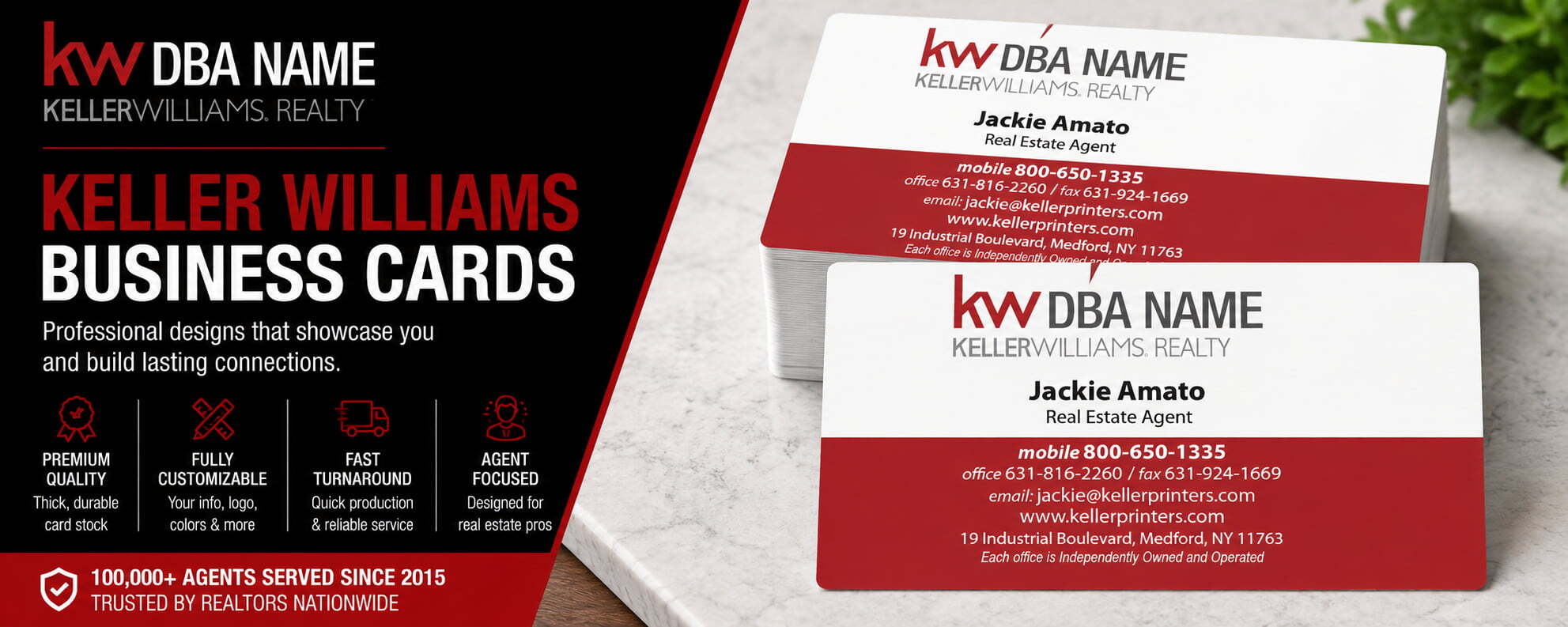 L-105 Keller Williams REALTOR business card design with customizable back side options