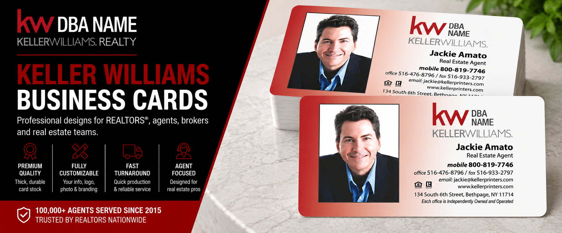 L-106 Keller Williams REALTOR business card design with customizable back side options