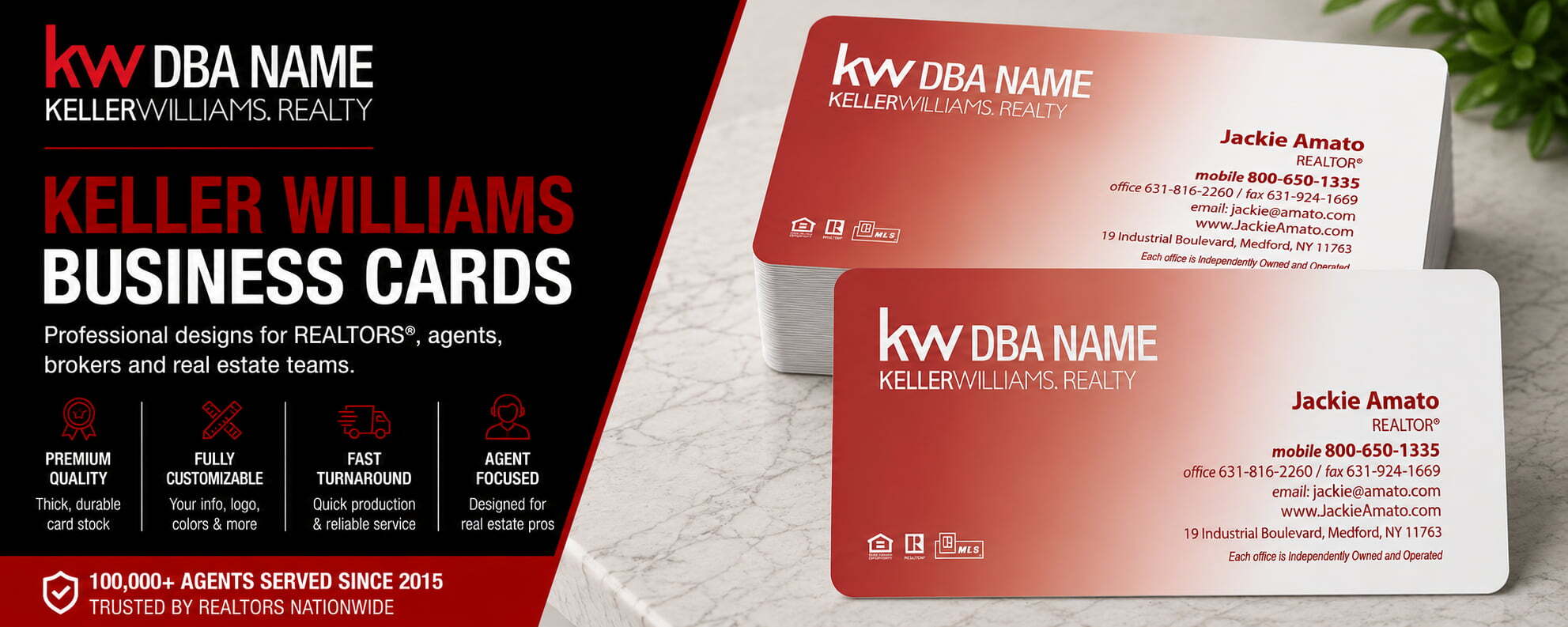 L-107 Keller Williams REALTOR business card design with customizable back side options