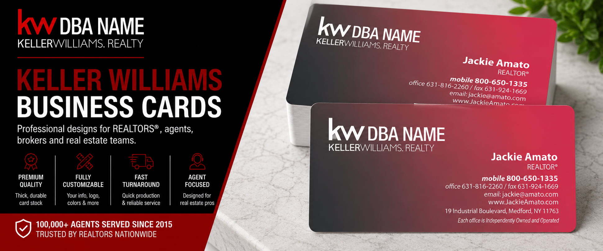 L-108 Keller Williams REALTOR business card design with customizable back side options