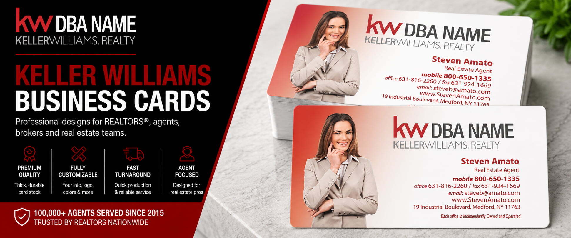 L-109 Keller Williams REALTOR business card design with customizable back side options