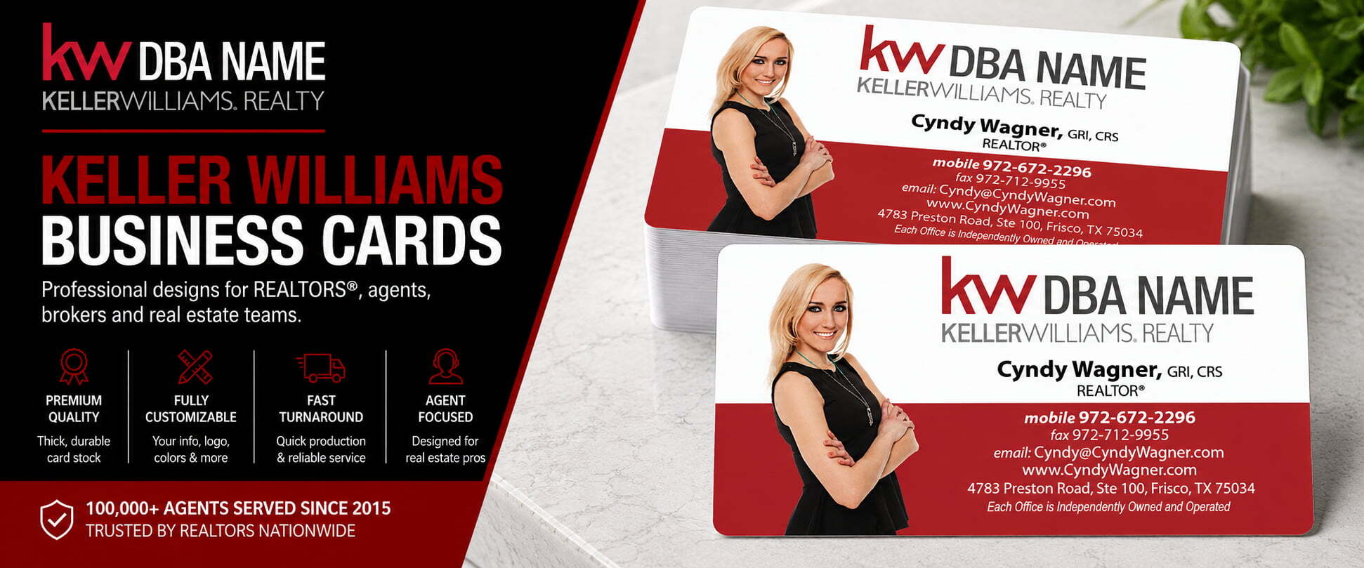 L-110 Keller Williams REALTOR business card design with customizable back side options