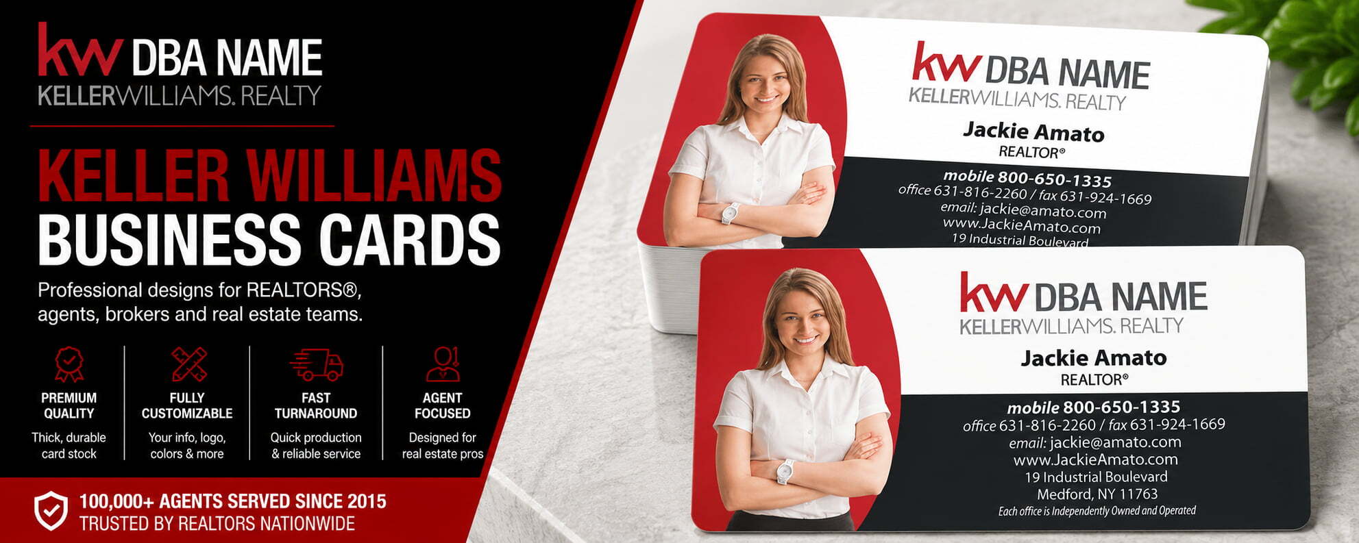 L-114 Keller Williams REALTOR business card design with customizable back side options