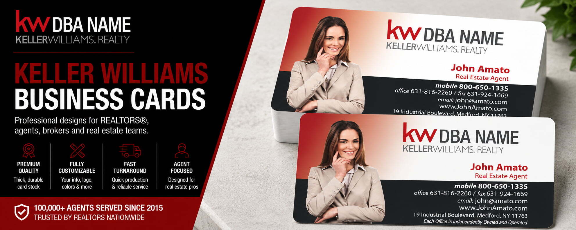 L-115 Keller Williams REALTOR business card design with customizable back side options