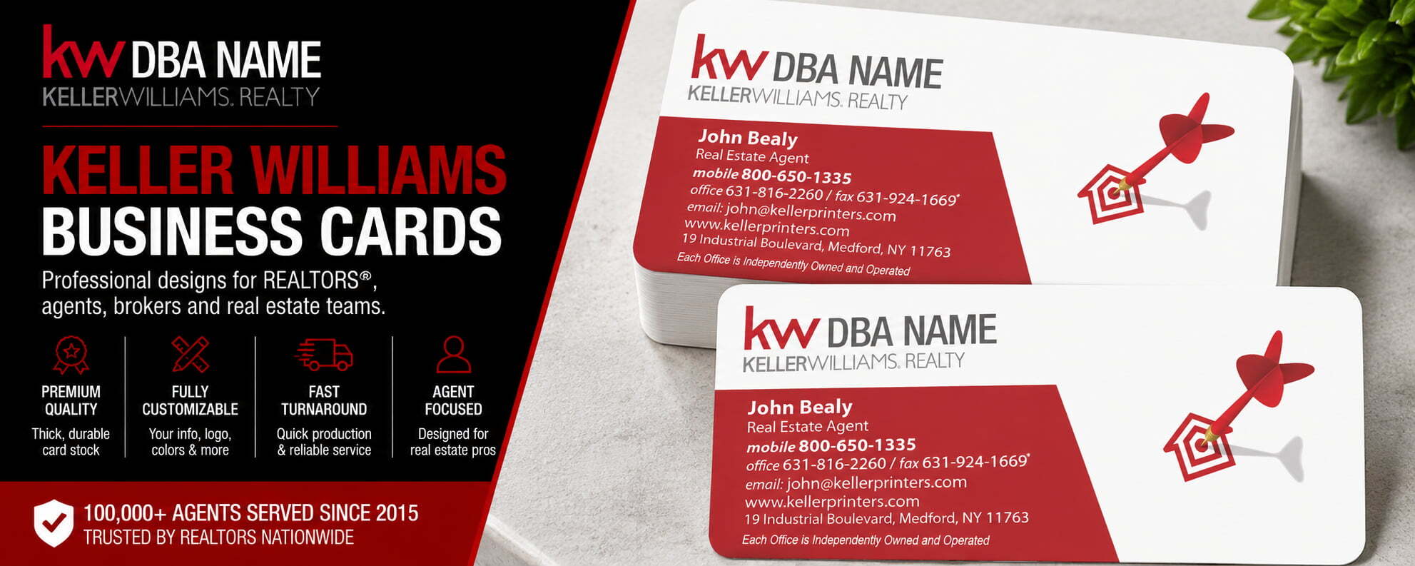 L-121 Keller Williams REALTOR business card design with customizable back side options