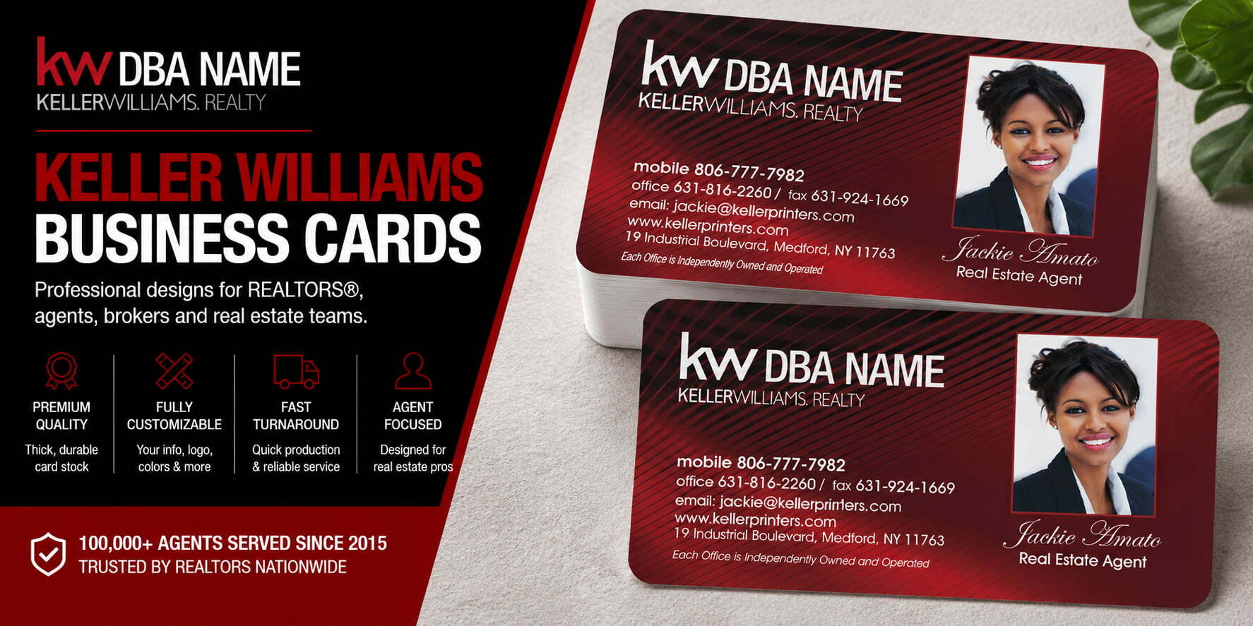 L-122 Keller Williams REALTOR business card design with customizable back side options