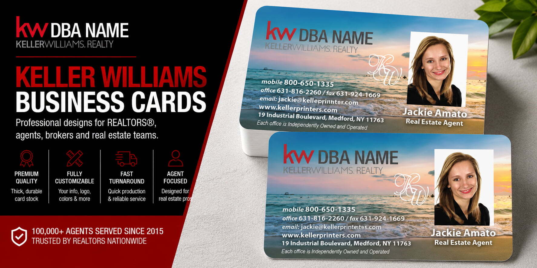 L-123 Keller Williams REALTOR business card design with customizable back side options