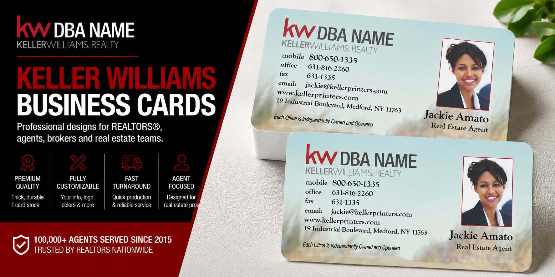 L-124 Keller Williams REALTOR business card design with customizable back side options