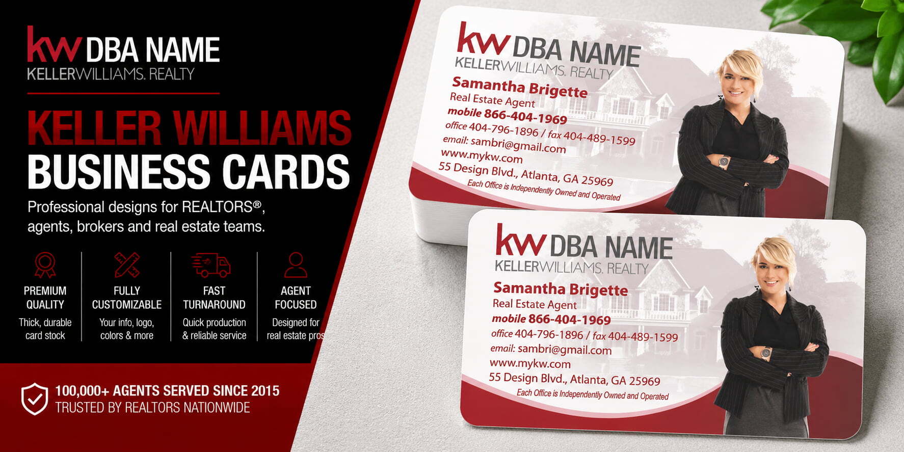 L-140 Keller Williams REALTOR business card design with customizable back side options