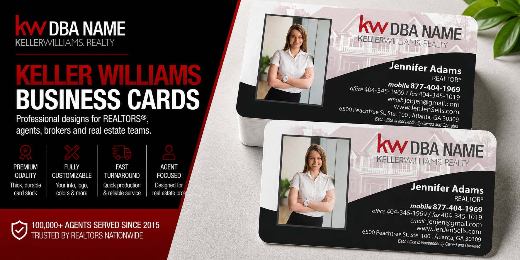 L-143 Keller Williams REALTOR business card design with customizable back side options