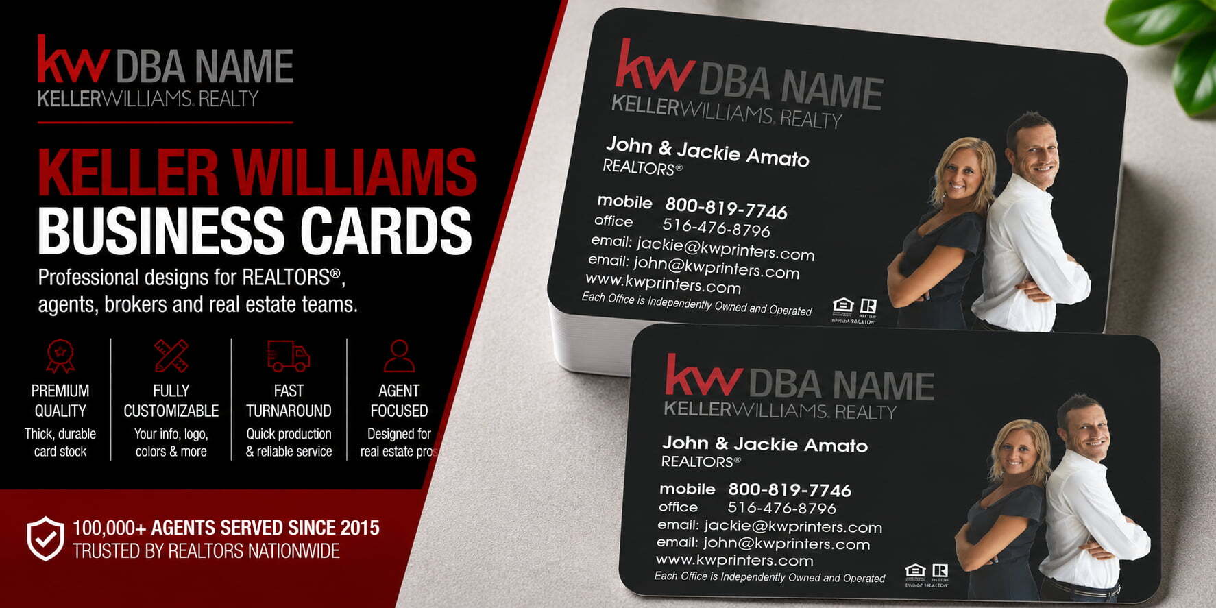 L-144 Keller Williams REALTOR team business card design with customizable back side options