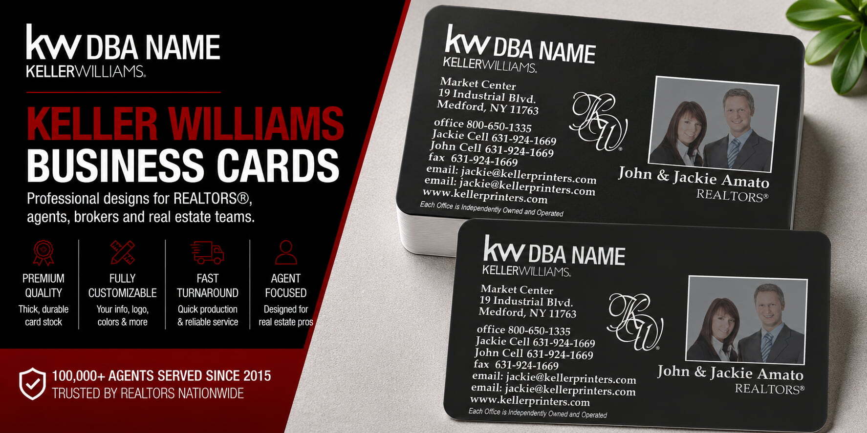 L-145 Keller Williams REALTOR team business card design with customizable back side options