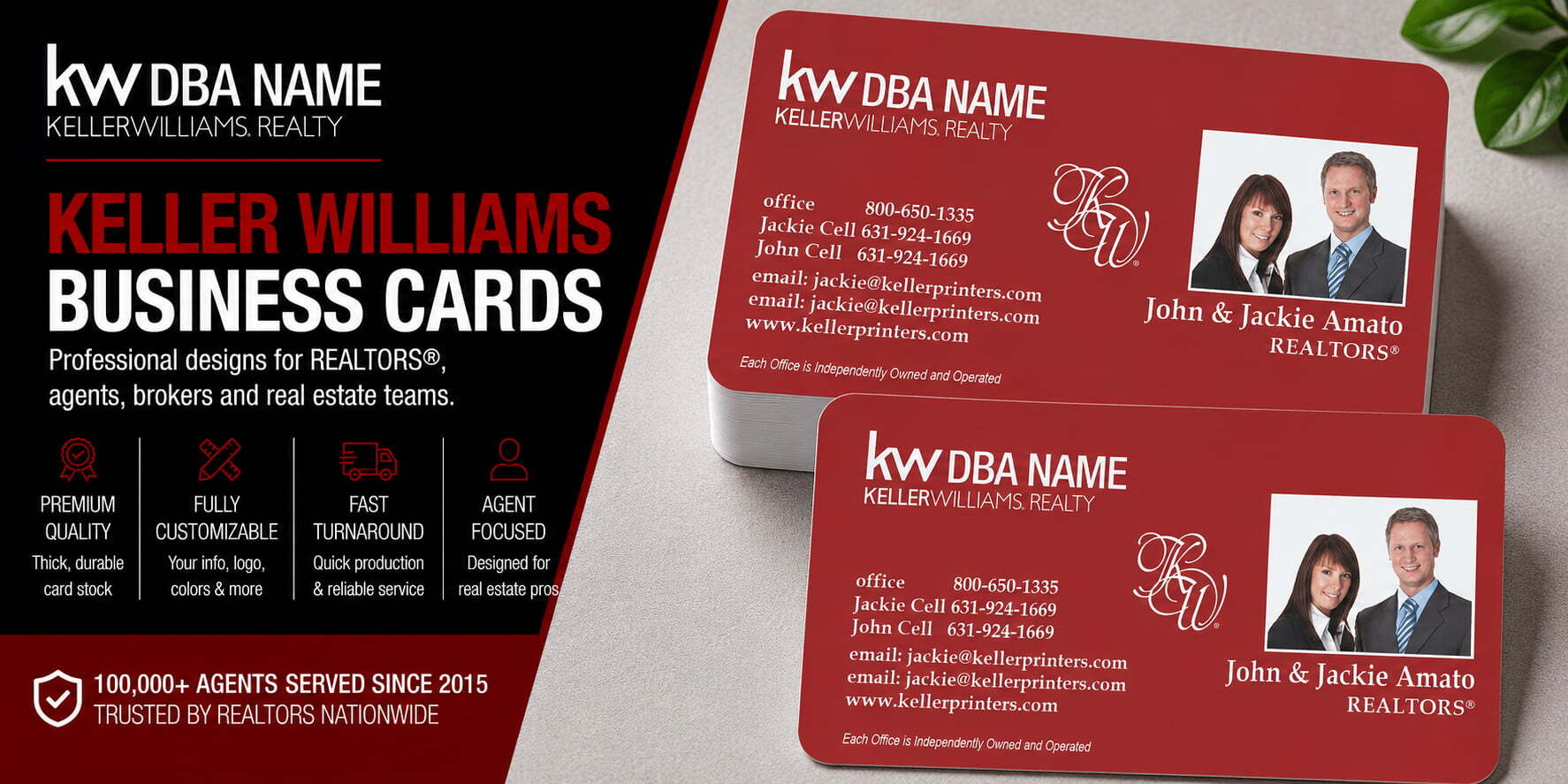 L-146 Keller Williams REALTOR team business card design with customizable back side options