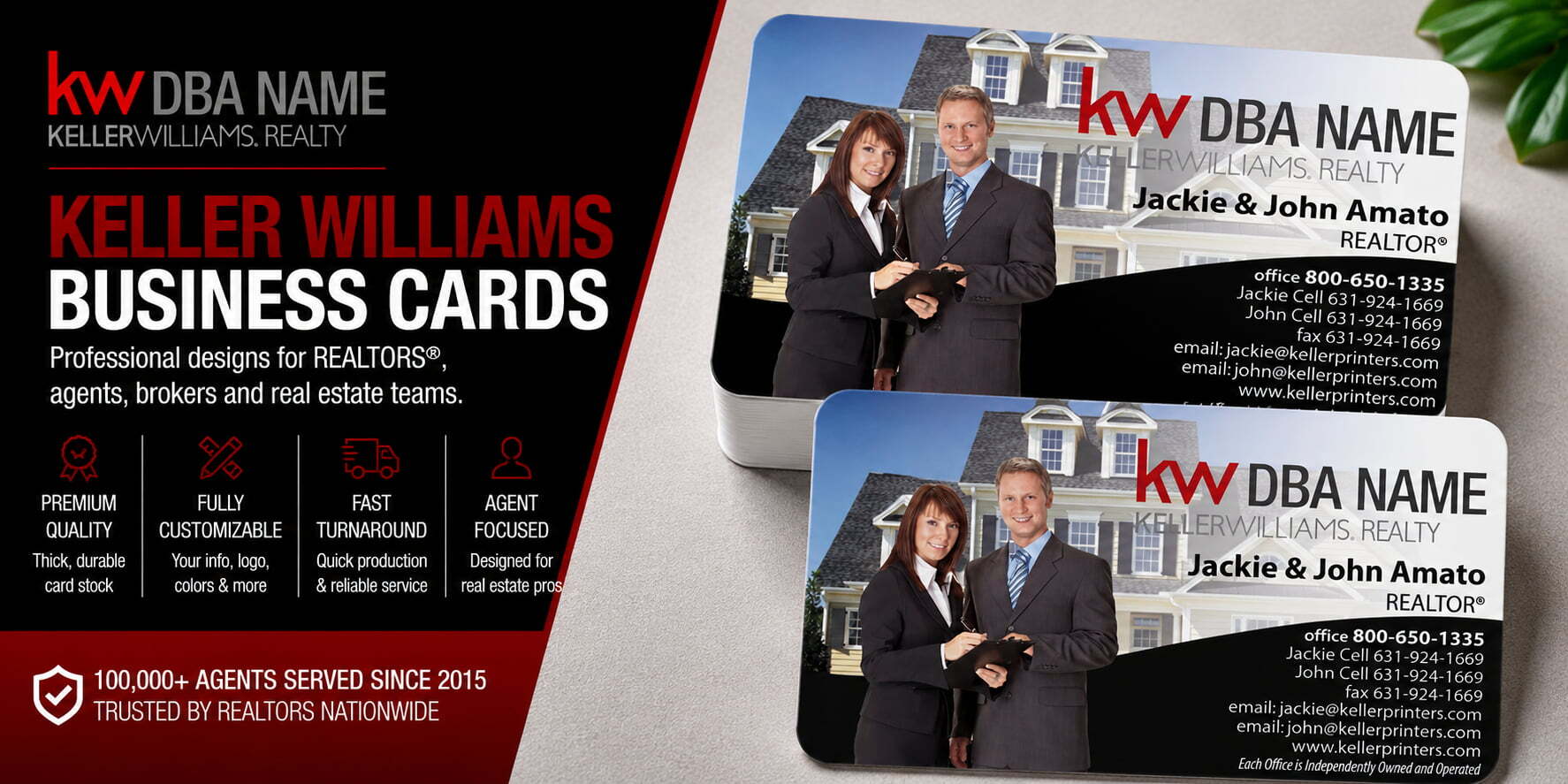 L-151 Keller Williams REALTOR team business card design with customizable back side options