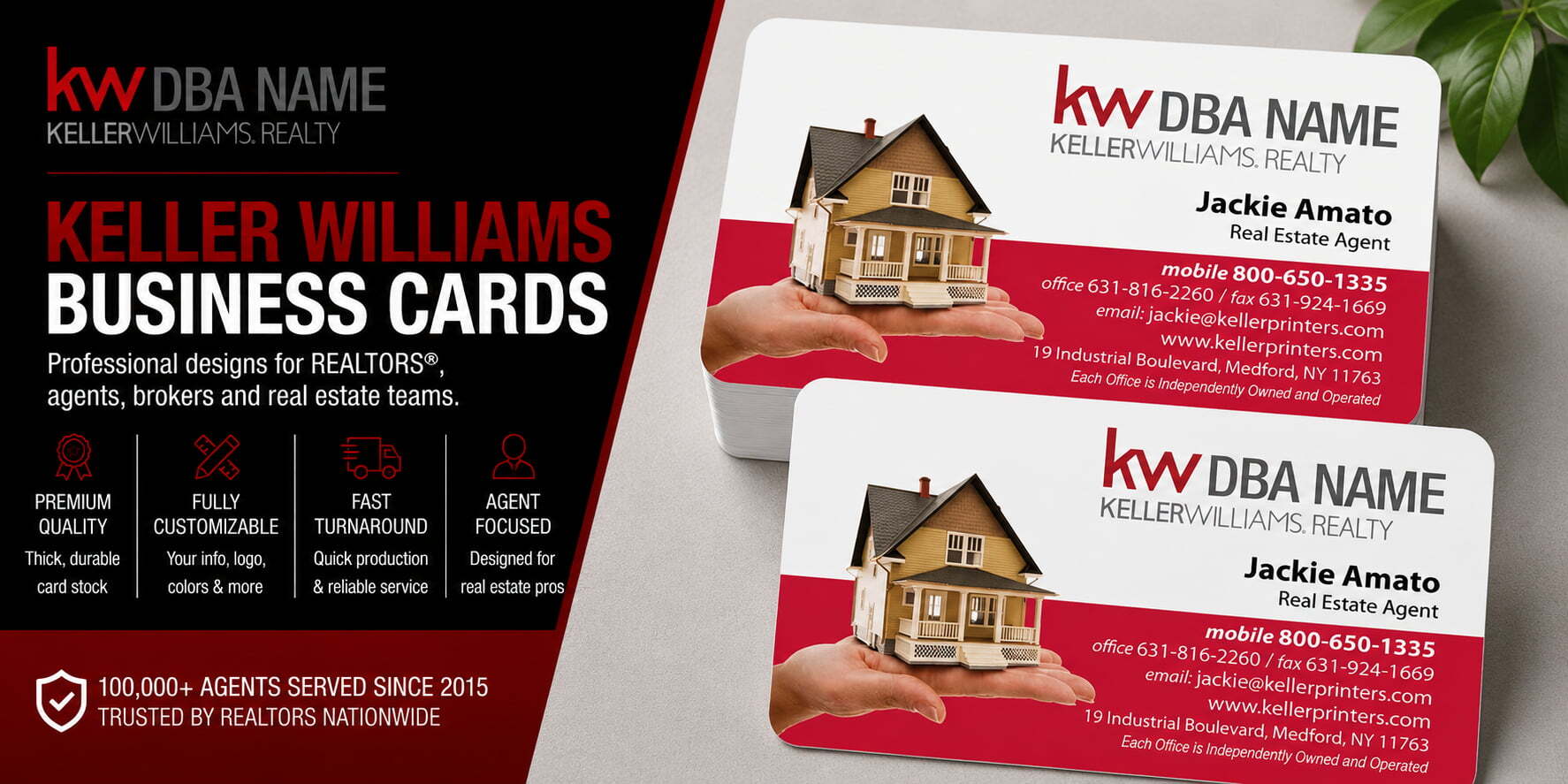 L-170 Keller Williams REALTOR business card design with customizable back side options
