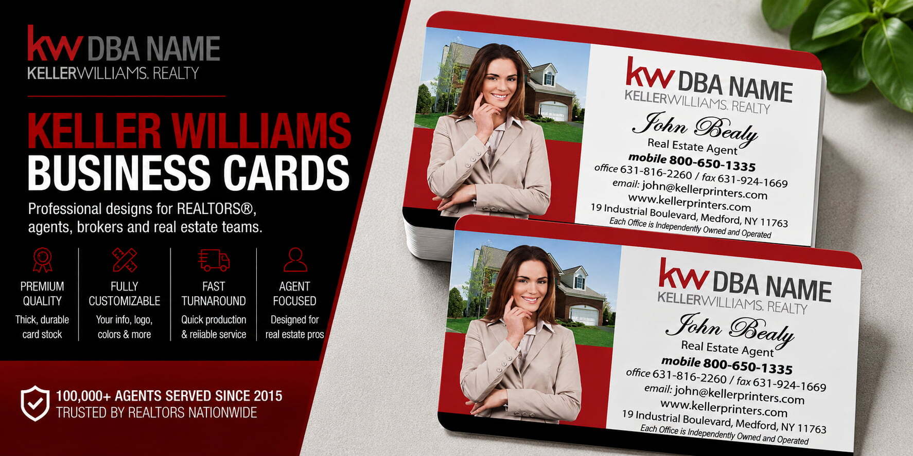L-171 Keller Williams REALTOR home photo business card design with customizable back side options