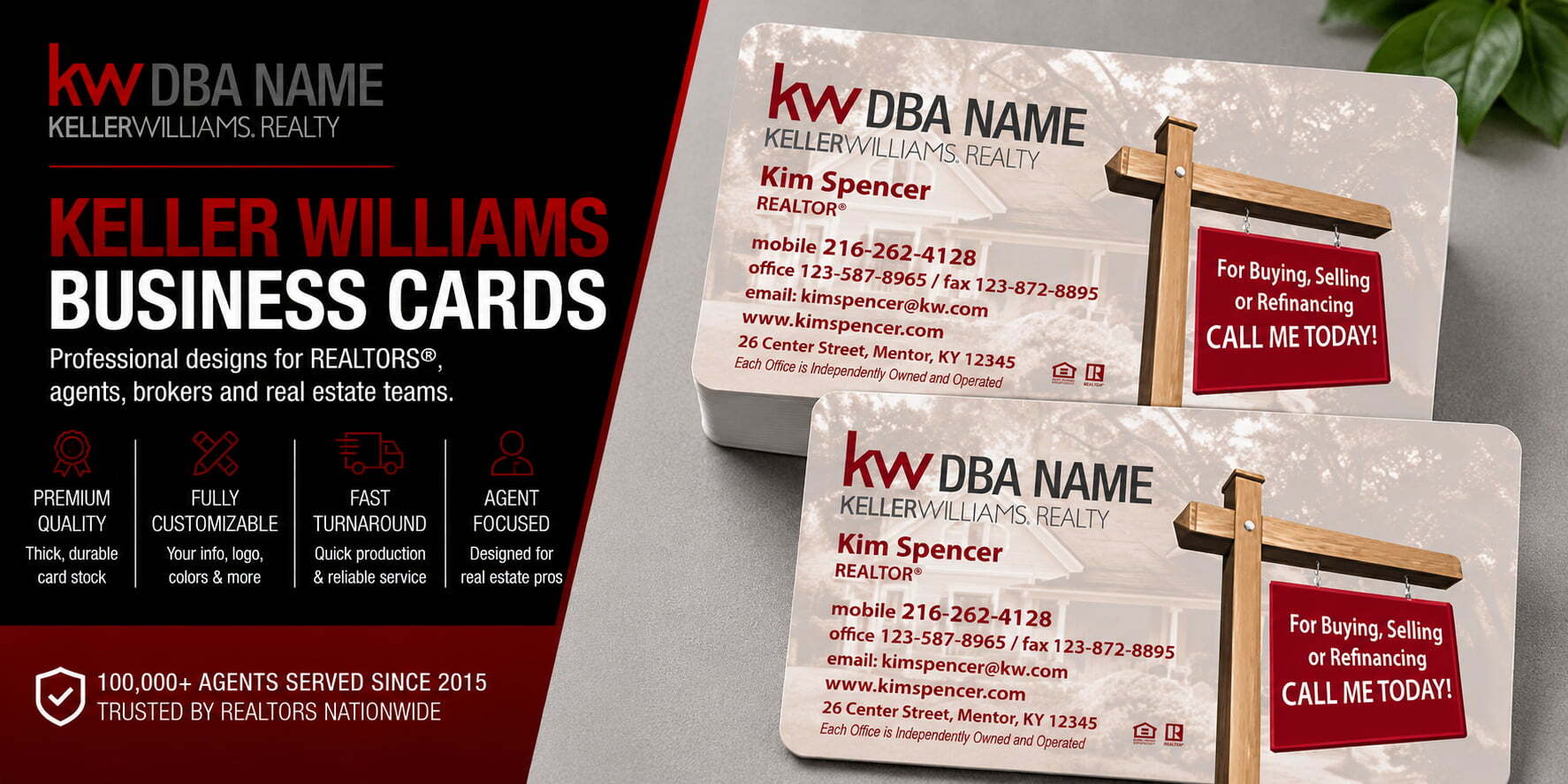 L-174 Keller Williams REALTOR yard sign business card design with customizable back side options