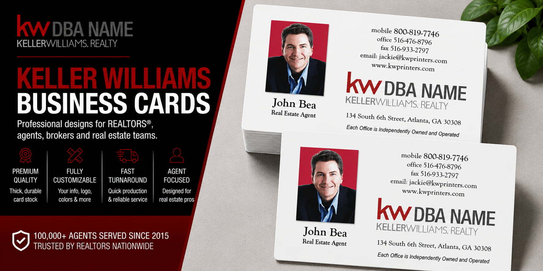 L-175 Keller Williams REALTOR minimalist business card design with customizable back side options