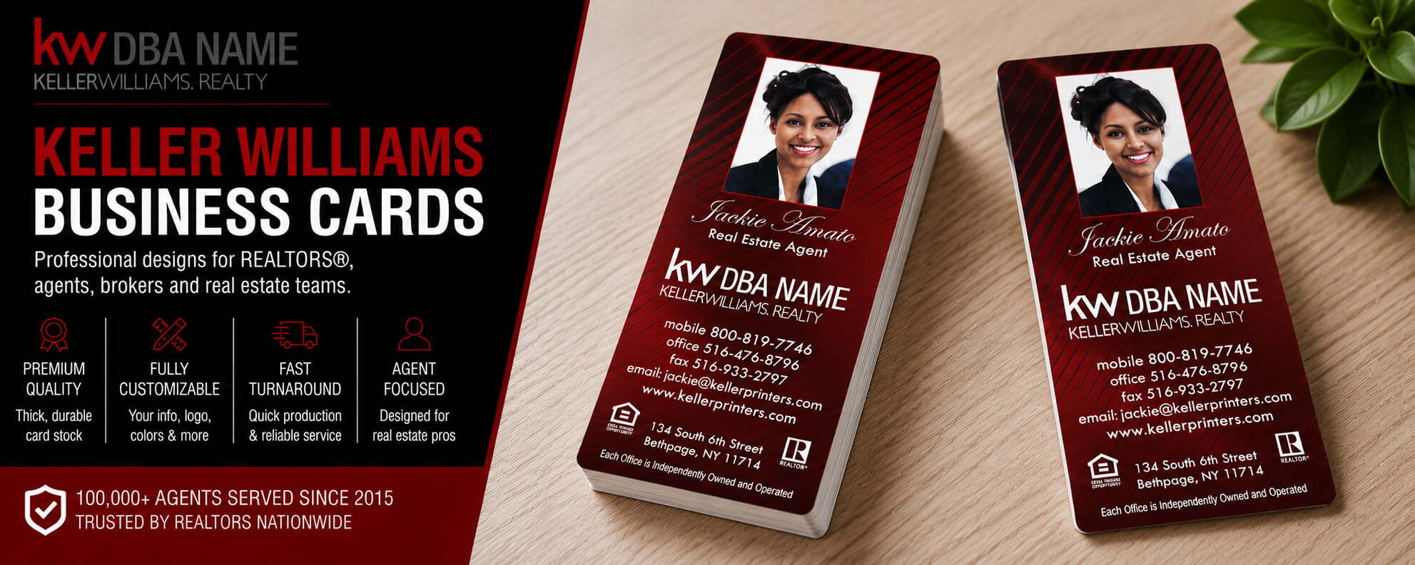 L-180 Keller Williams REALTOR vertical business card design with customizable back side options
