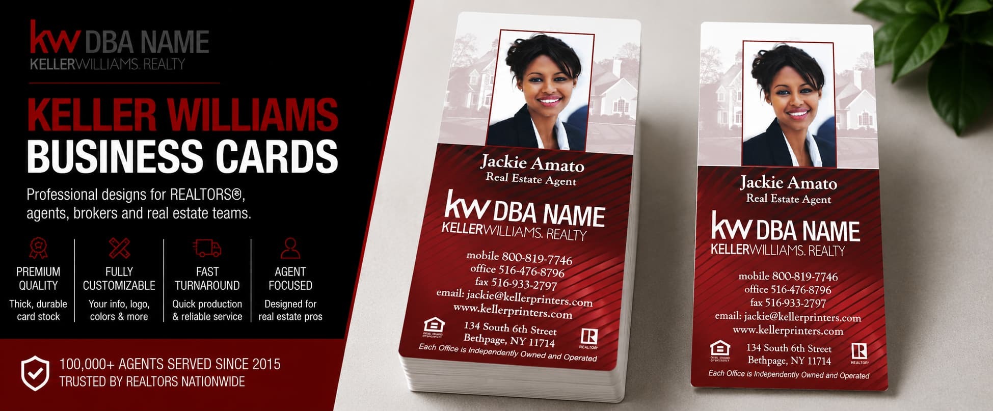 L-186 Keller Williams REALTOR vertical luxury business card design with customizable back side options