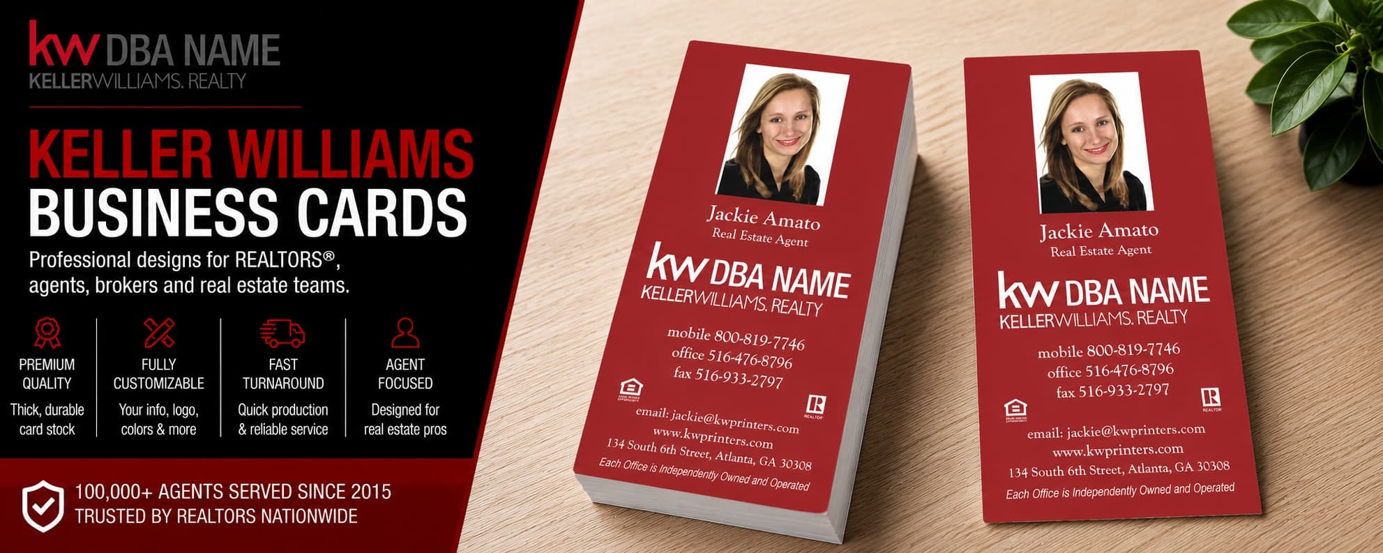 L-187 Keller Williams REALTOR vertical red business card design with customizable back side options