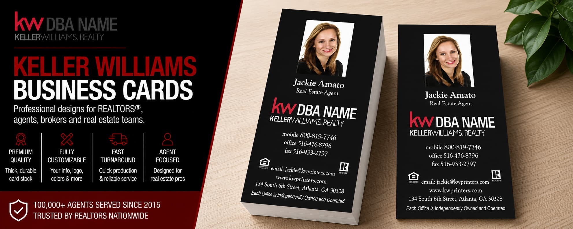L-189 Keller Williams REALTOR vertical black business card design with customizable back side options