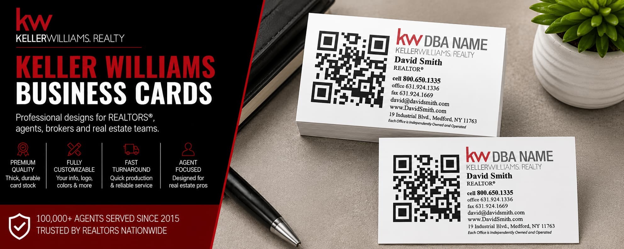 L-193 Keller Williams QR code business card design with customizable back side options