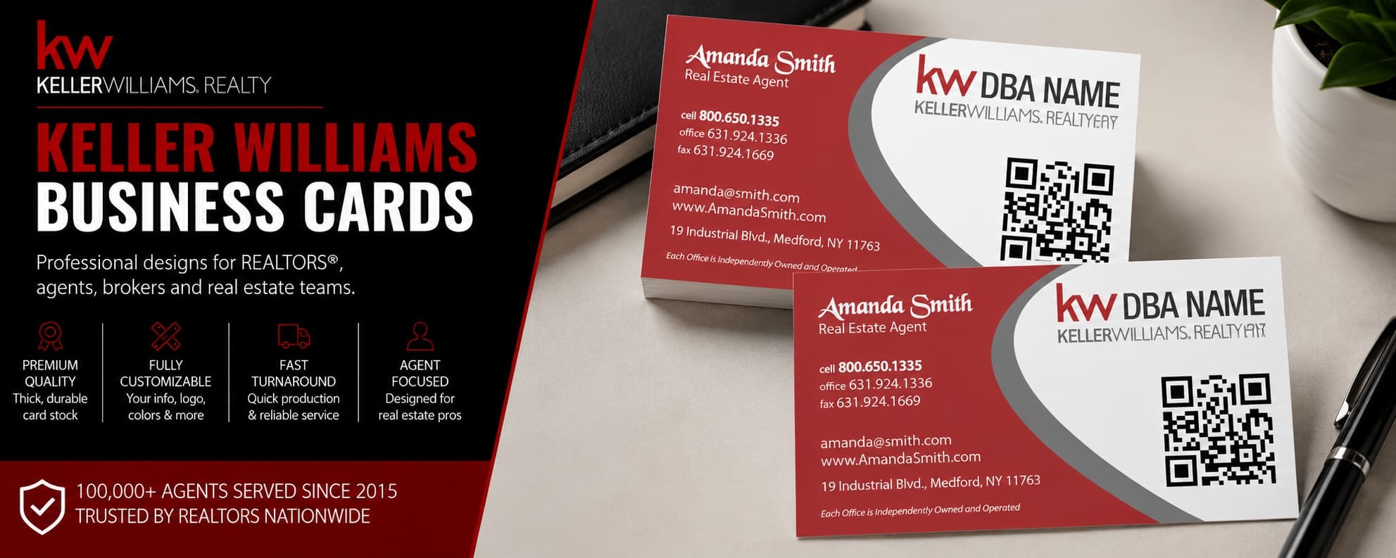 L-194 Keller Williams QR code business card design with customizable back side options