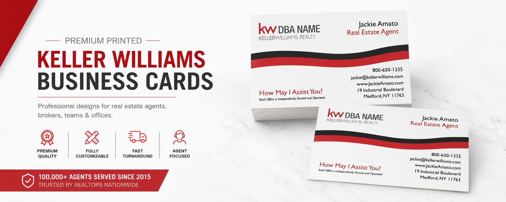 L-195 Keller Williams business card design with modern wave layout and customizable back side options