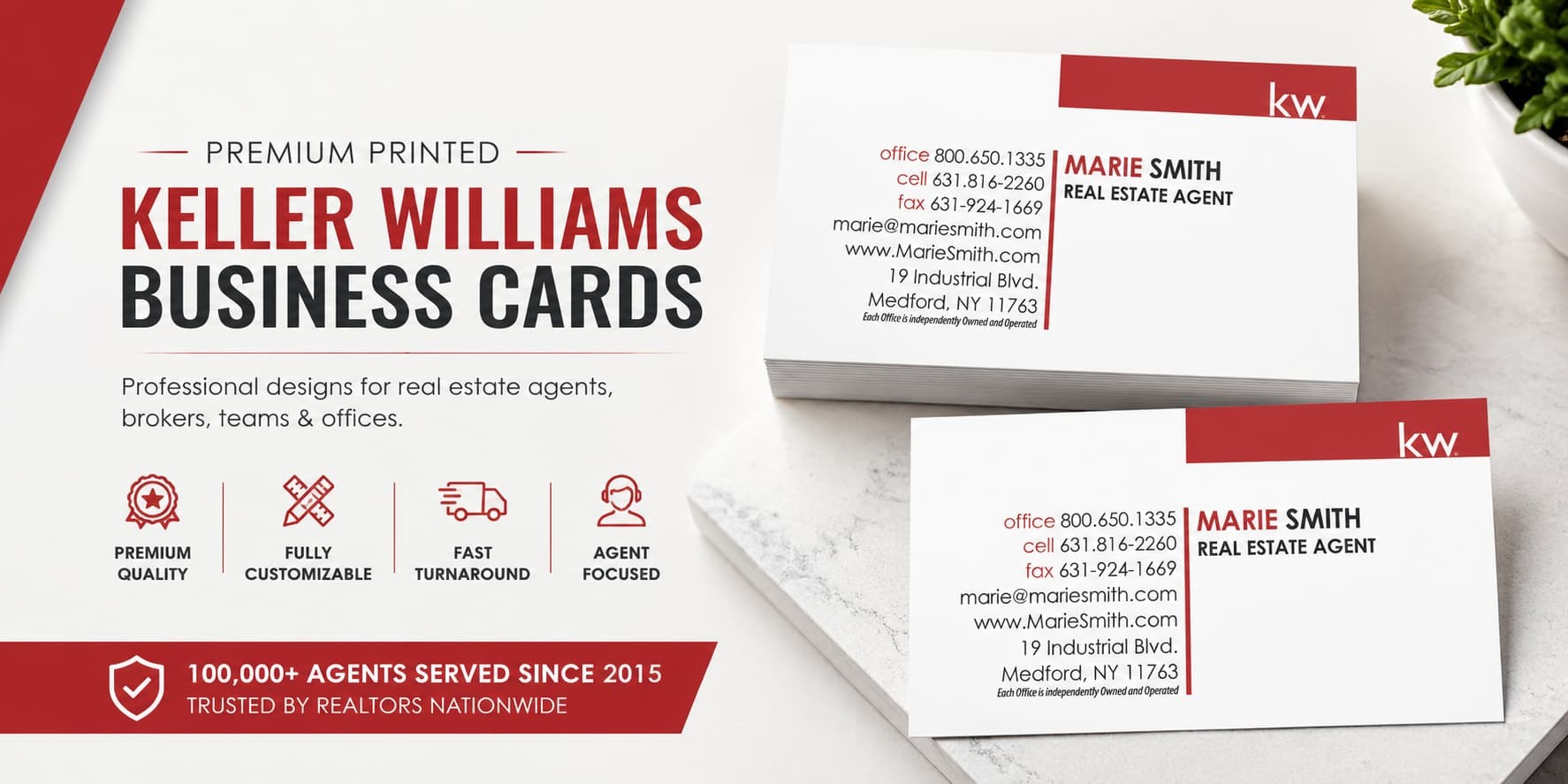 L-196 Keller Williams minimalist business card design with customizable back side options
