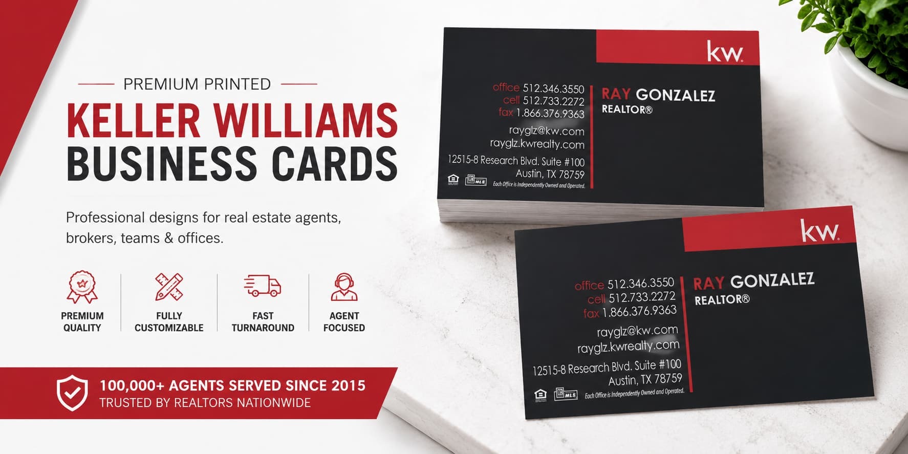 L-197 Keller Williams black and red business card design with customizable back side options