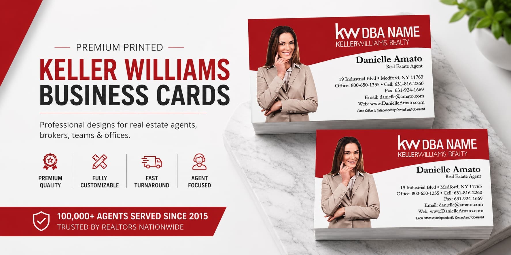 L-198 Keller Williams curved business card design with customizable back side options