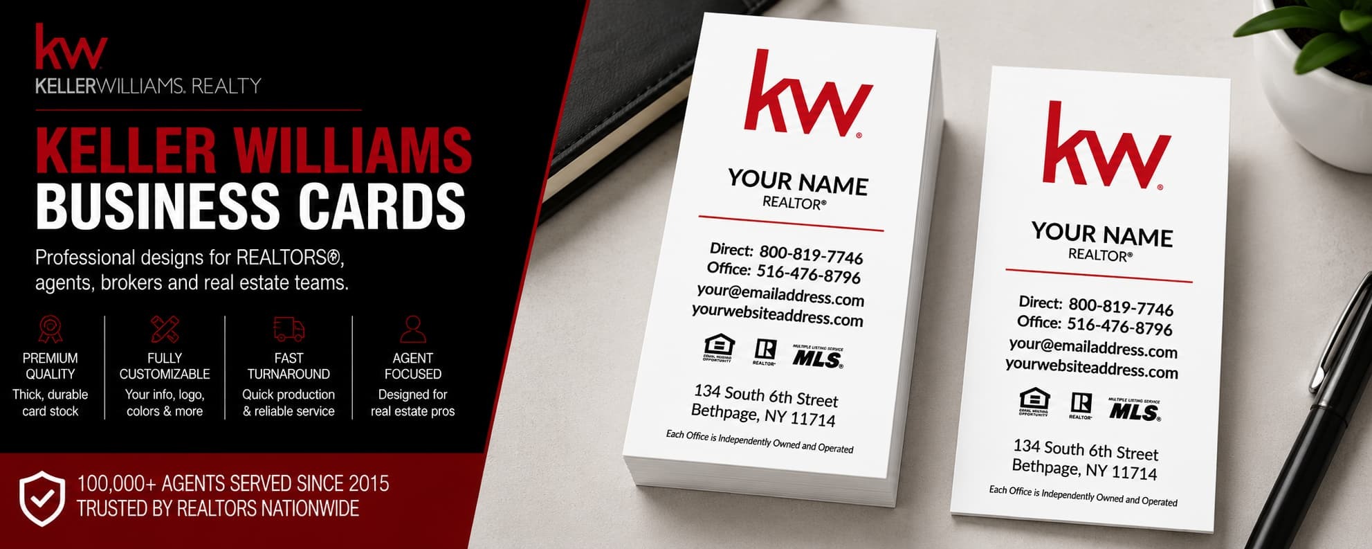 L-201 Keller Williams REALTOR vertical minimalist business card design with customizable back side options