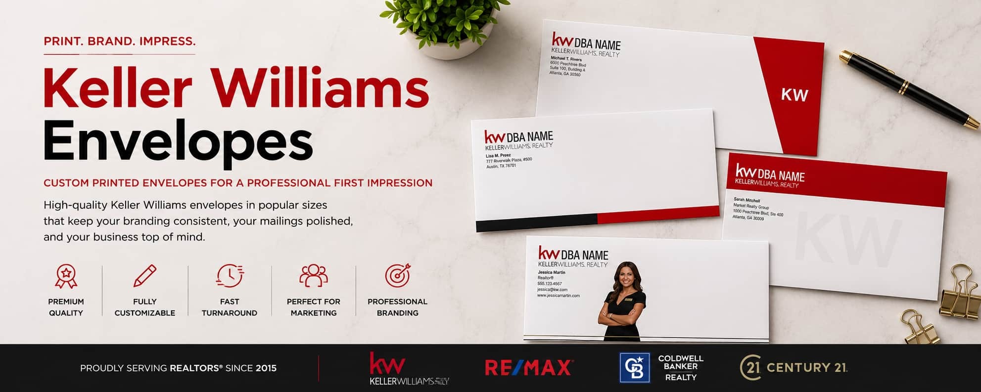 Keller Williams custom printed envelopes for REALTORS and real estate offices