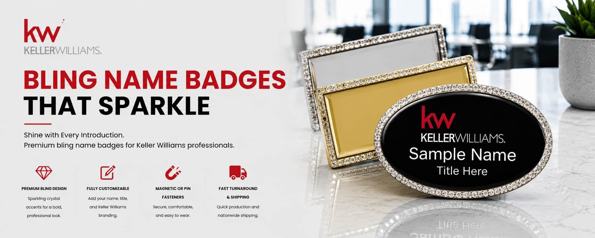 Keller Williams KW Logo Bling Name Badges for REALTORS