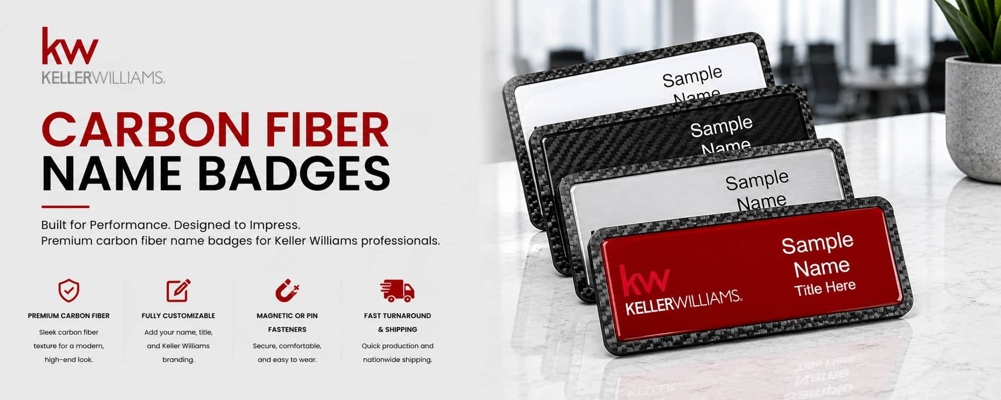 Keller Williams KW Logo Carbon Fiber Name Badges for REALTORS