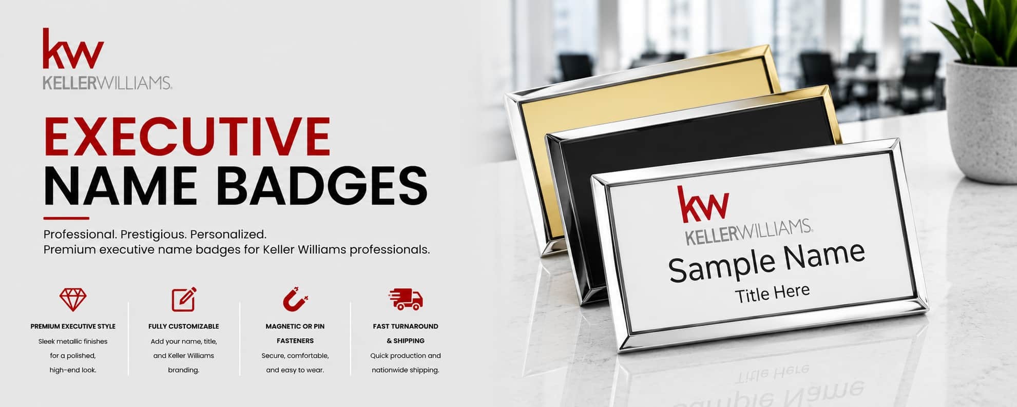 Keller Williams KW Logo Executive Name Badges for REALTORS