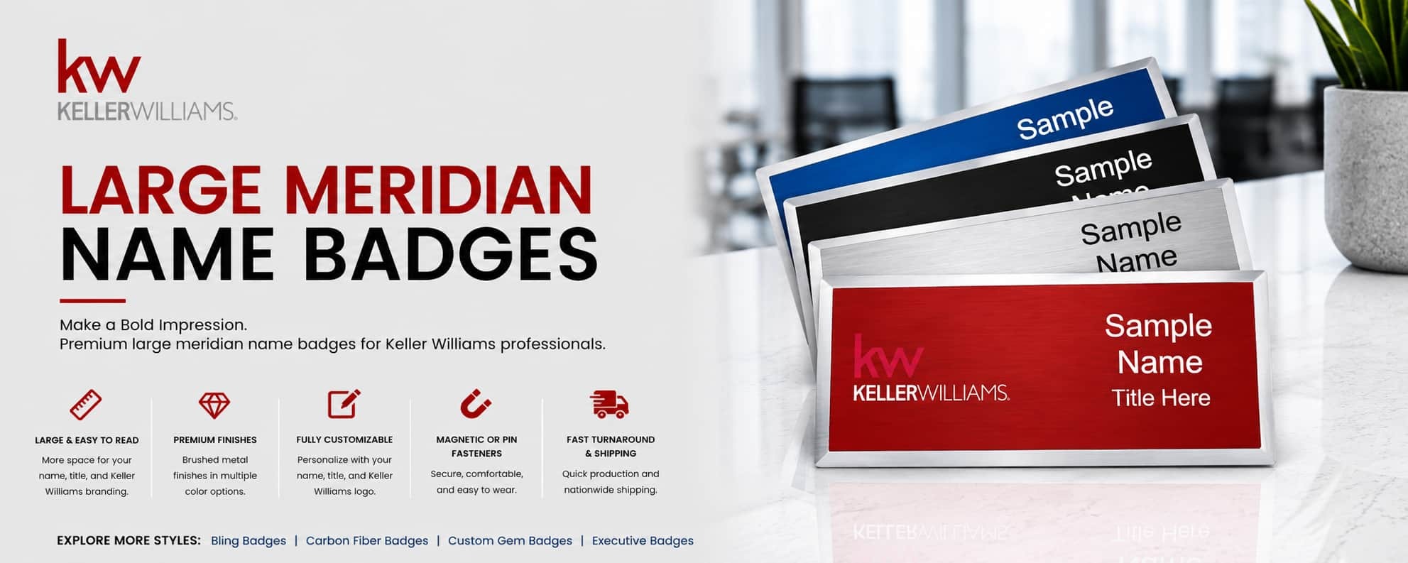 Keller Williams KW Logo Large Meridian Name Badges for REALTORS