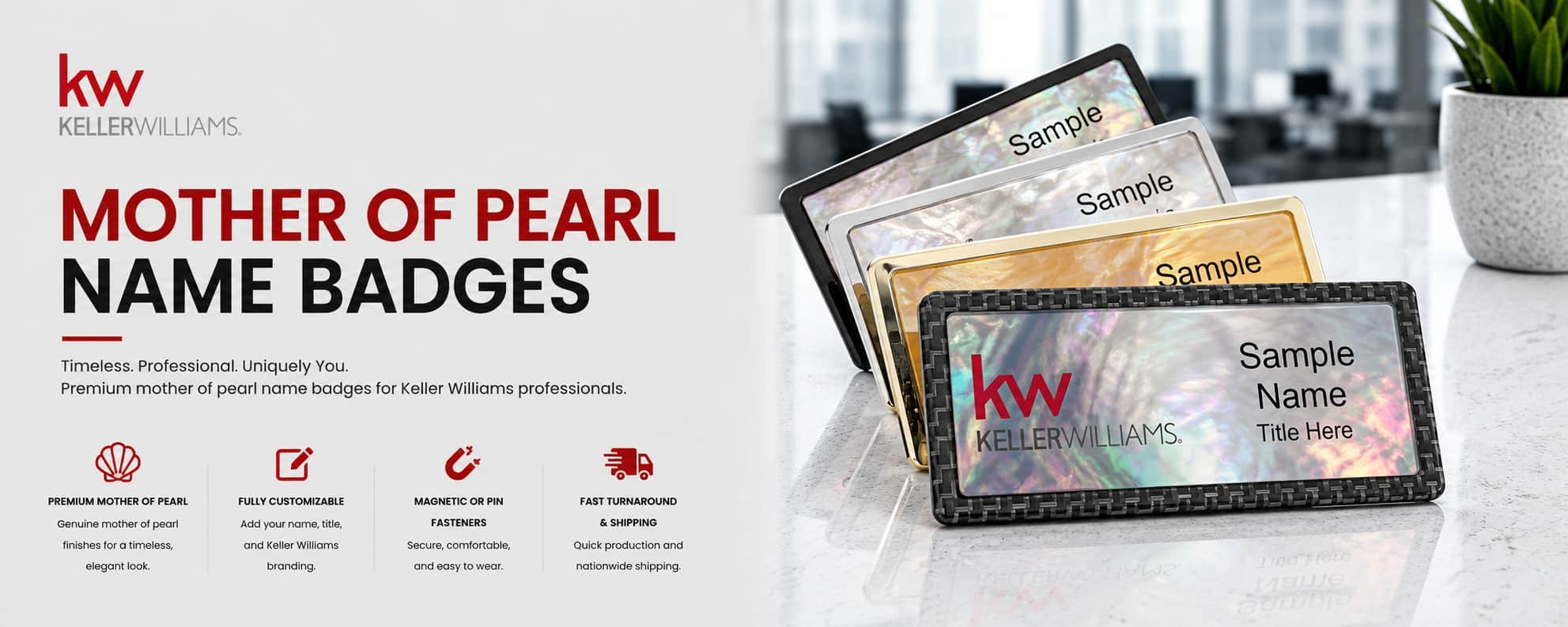 Keller Williams KW Logo Mother of Pearl Name Badges for REALTORS
