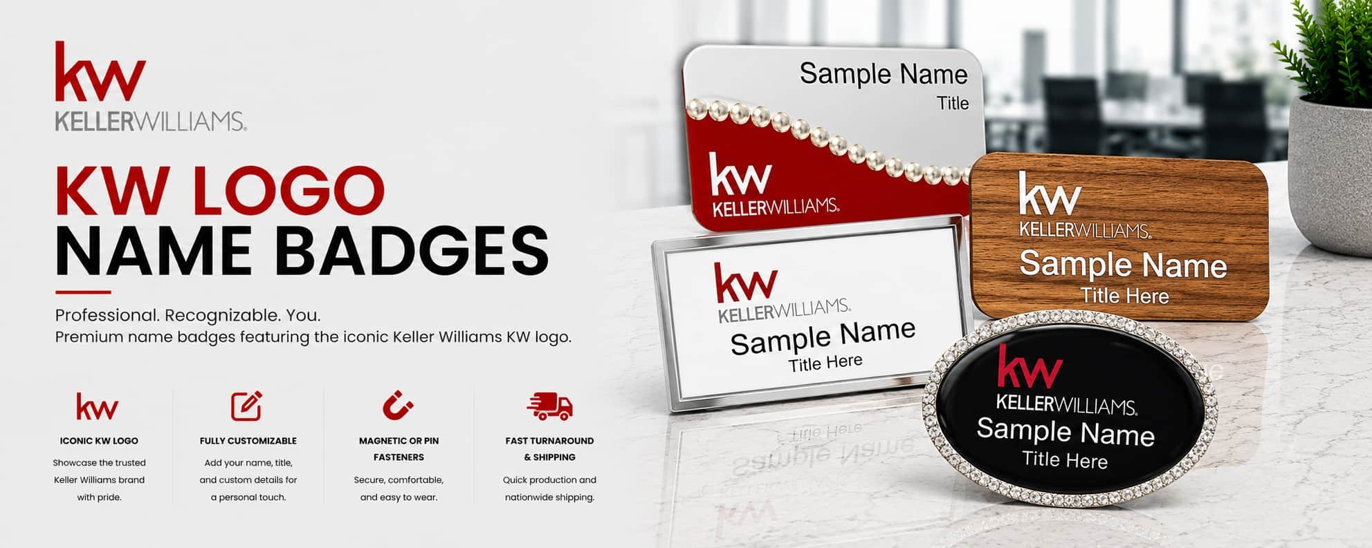 Keller Williams KW Logo REALTOR name badges and custom real estate badges