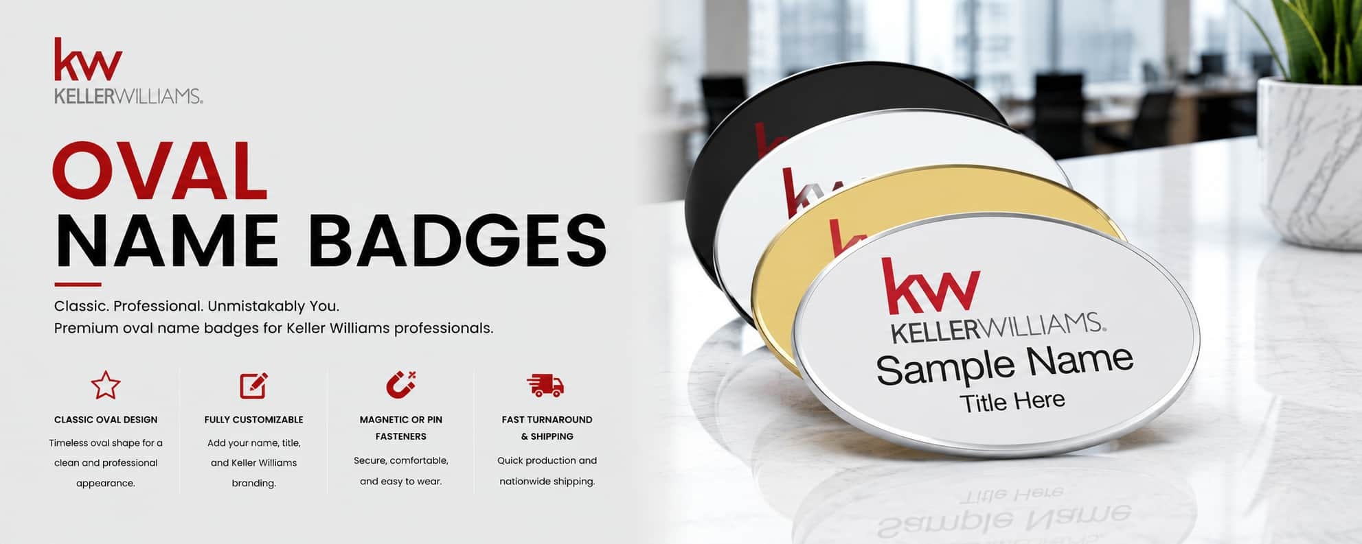 Keller Williams KW Logo Oval Name Badges for REALTORS