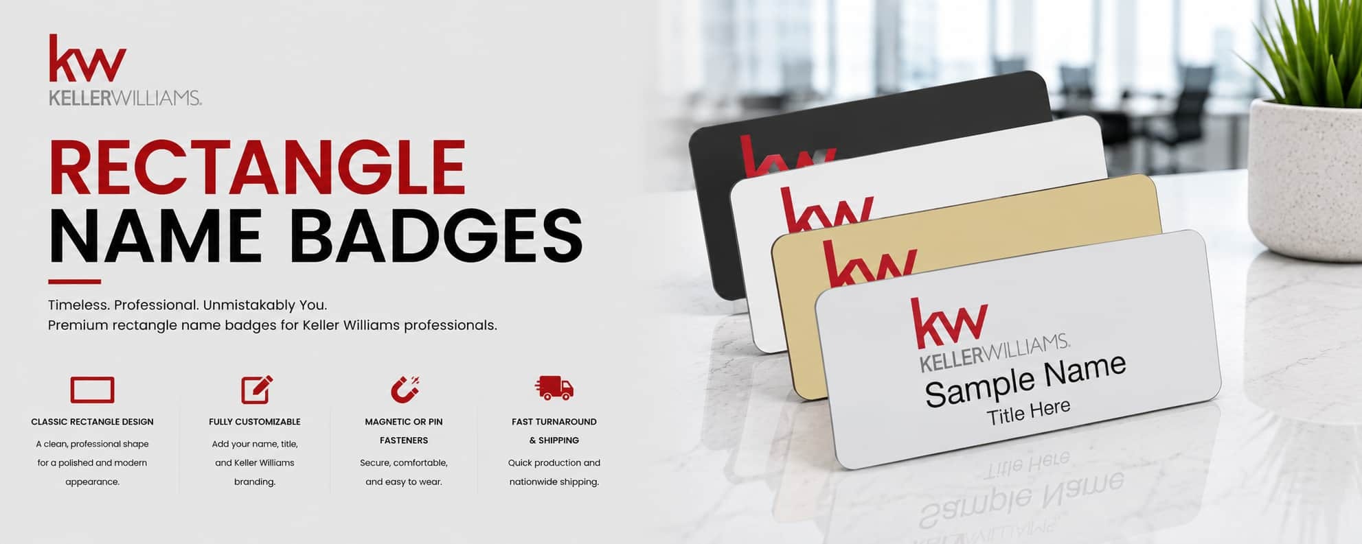 Keller Williams KW Logo Rectangle Name Badges for REALTORS
