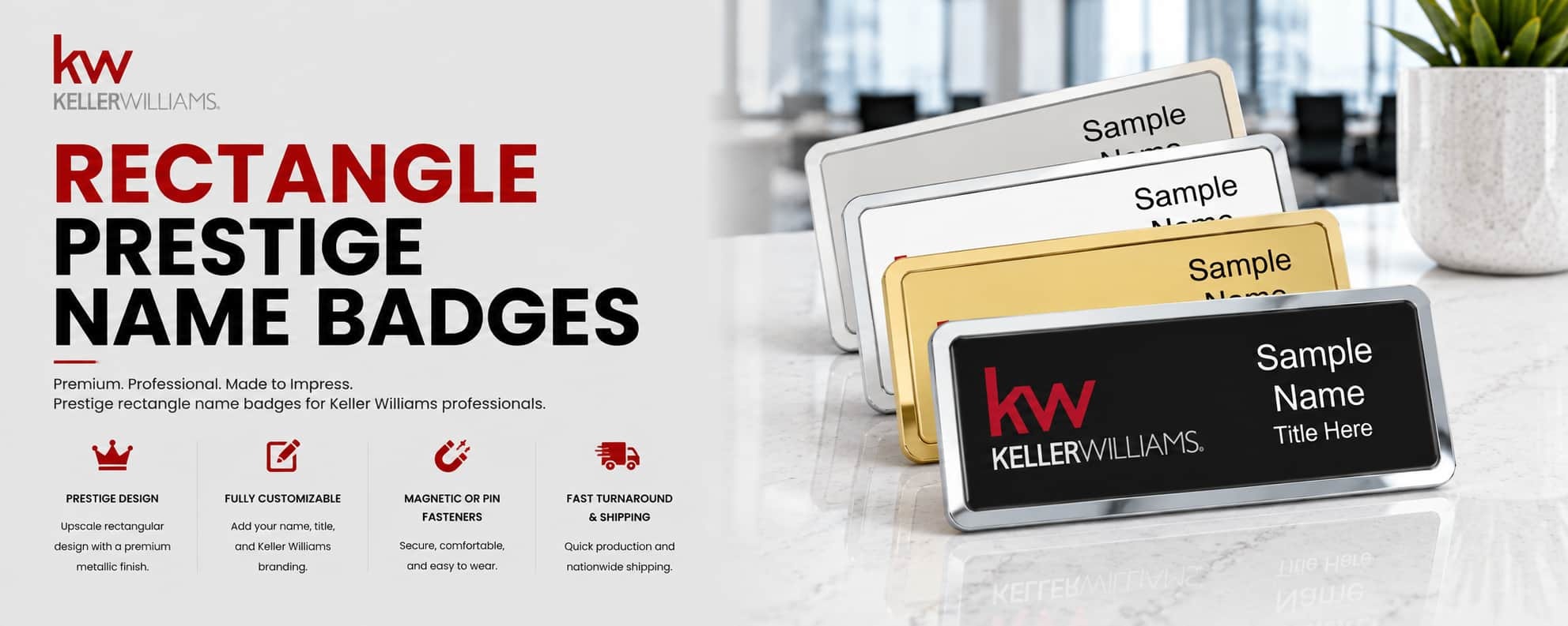 Keller Williams KW Logo Rectangle Prestige Name Badges