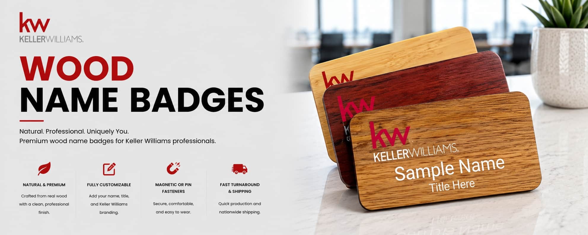 Keller Williams KW Logo Wood Name Badges