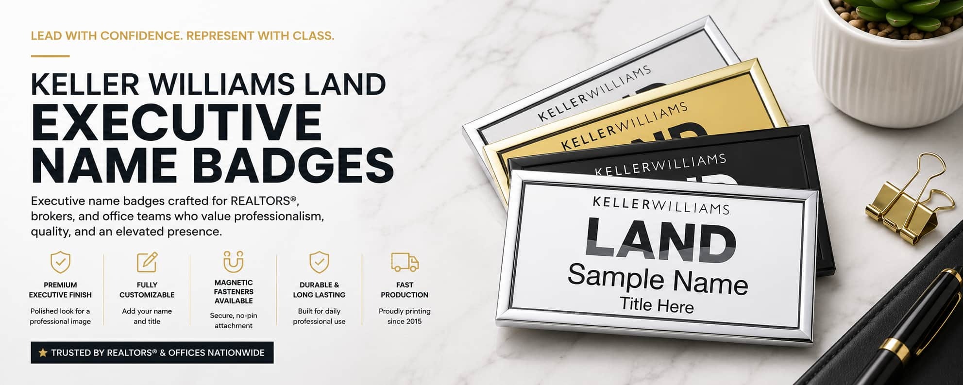 Keller Williams LAND executive name badges for REALTORS and real estate professionals
