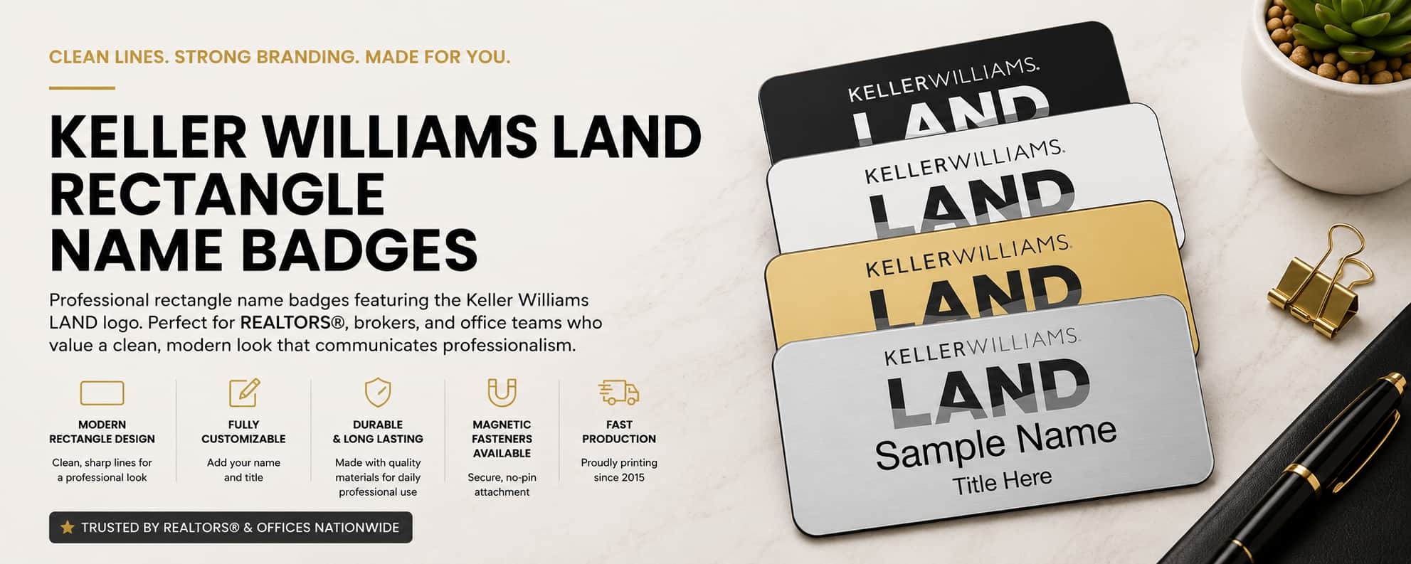 Keller Williams LAND rectangle name badges for REALTORS and real estate professionals