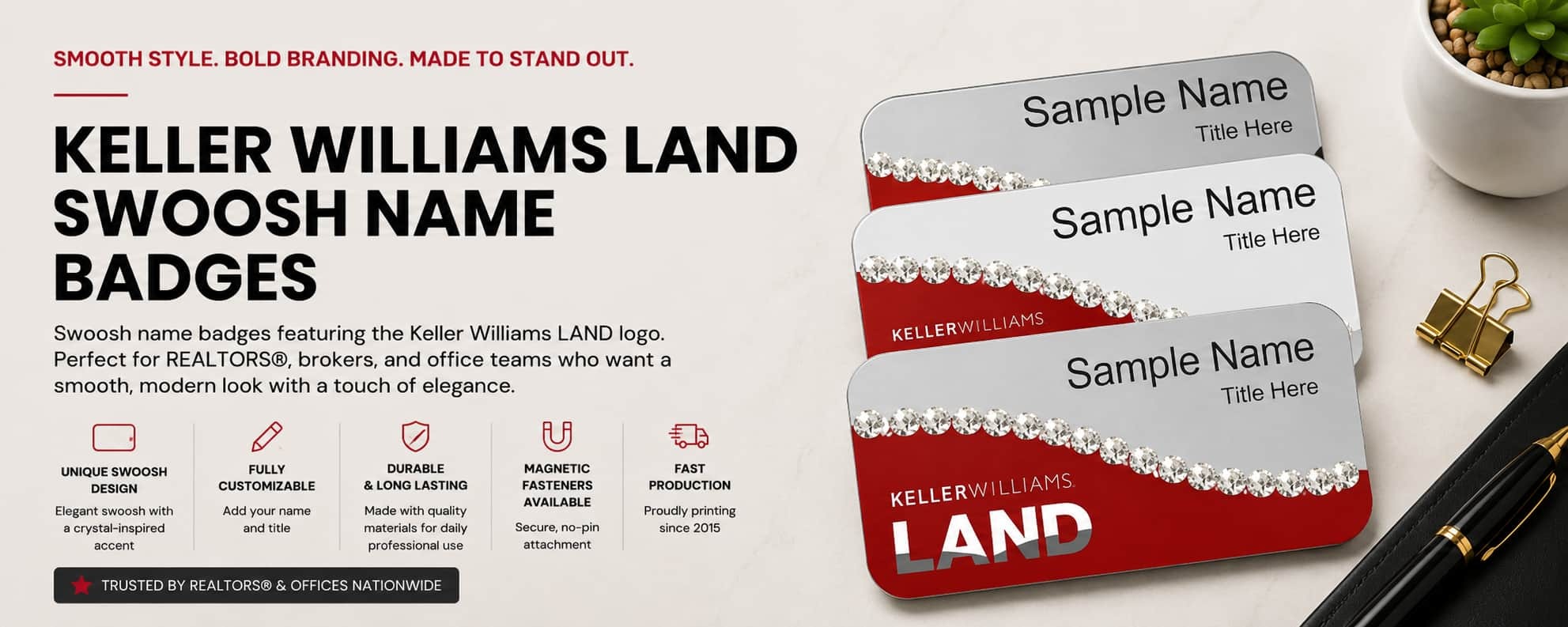 Keller Williams LAND swoosh badges for REALTORS and real estate professionals